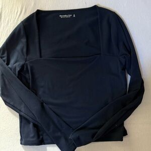 Abercrombie & Fitch Navy Square Neck Cropped Long Sleeve